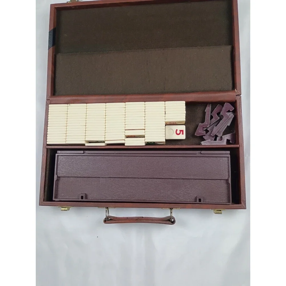 Vintage Cardinal Rummy-O Tile Game Faux Leather Case 106 Tiles 4 Racks 7 Legs